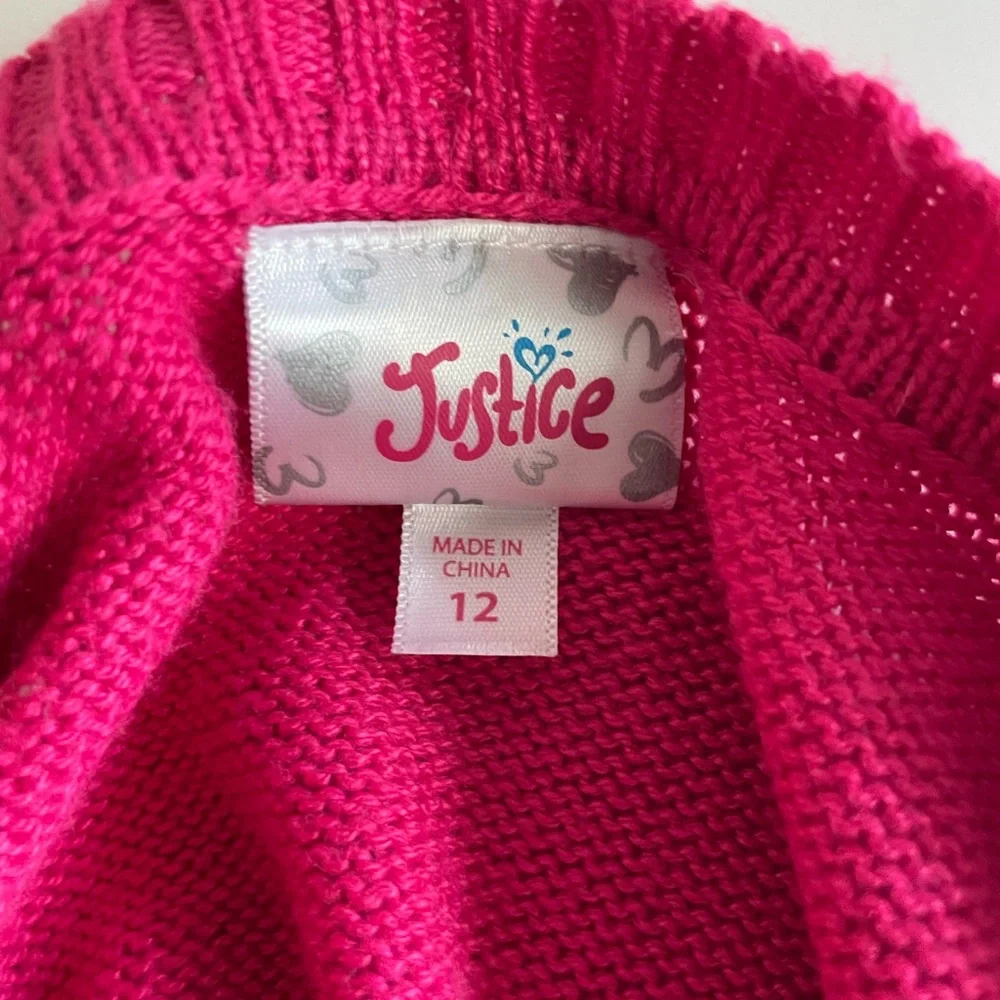 Girls 12 Justice hot pink cat sweater soft fall winter
